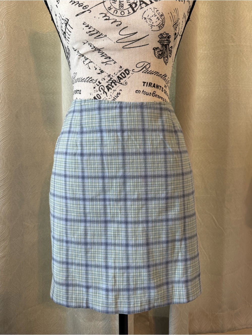 Vintage 90's Plaid LIMITED Mini Skirt light blue/green Sz 6